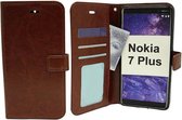 LuxeBass Hoesje geschikt voor Nokia 7 Plus - Bookcase Bruin - portemonnee hoesje - bookcase - boekhoesje - book case - boek hoesje