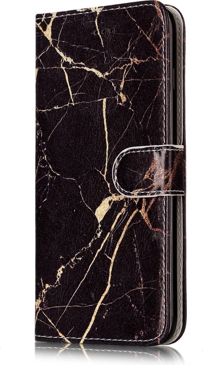 Mobigear Telefoonhoesje geschikt voor Apple iPhone 8 Plus Hoesje | Mobigear Marble Bookcase Portemonnee | Pasjeshouder voor 2 Pasjes | Telefoonhoesje voor Pinpas / OV Kaart / Rijbewijs - Zwart