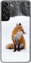 Geschikt voor Samsung Galaxy S22 hoesje - Vos - Sneeuw - Winter - Siliconen Telefoonhoesje