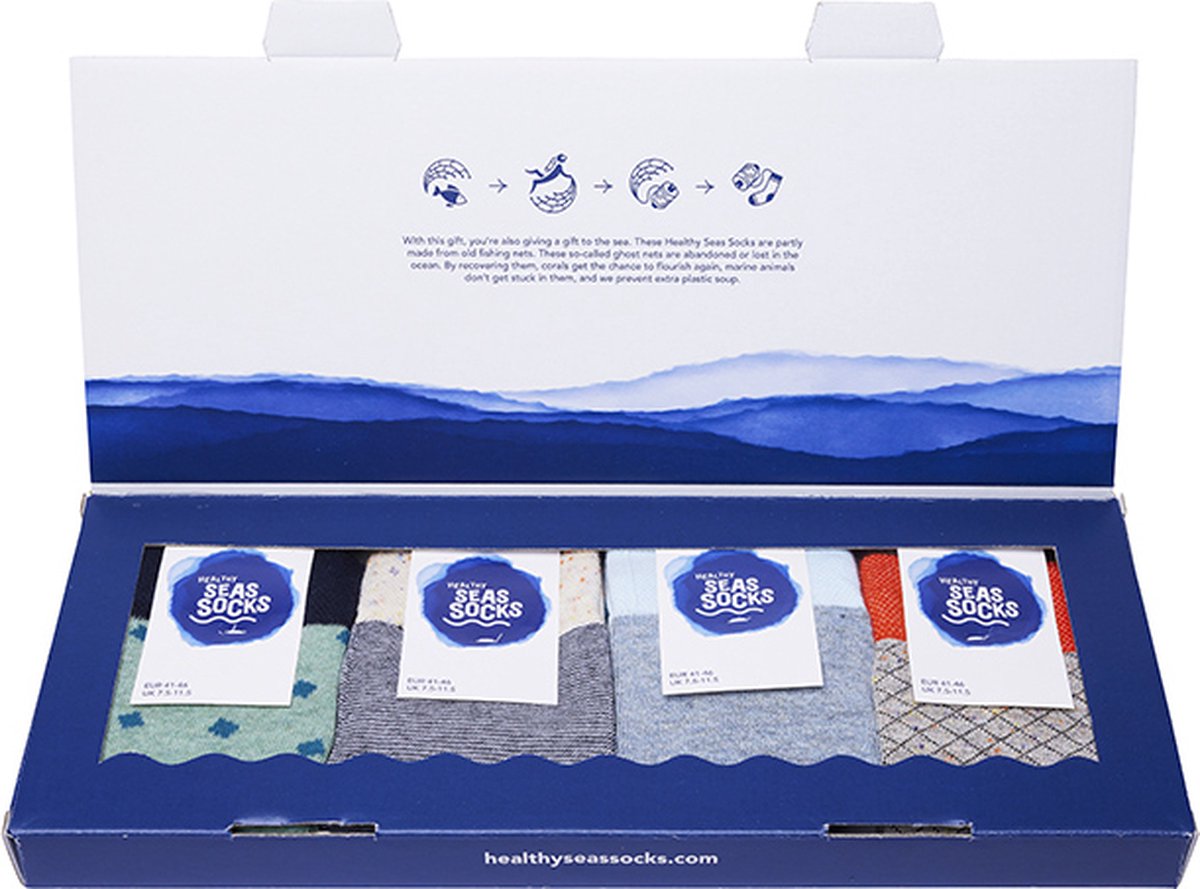 Giftbox met 4 paar duurzame sokken | Maat 41 – 46 | HealthySeasSocks
