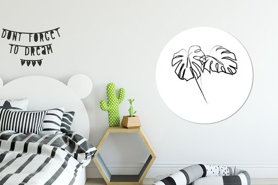 Illustration botanique en ligne de deux grandes feuilles Cercle mural aluminium ⌀ 90 cm - impression photo sur cercle mural / cercle vivant / cercle de jardin (décoration murale)