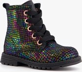 Groot leren meisjes veterboots metallic - Zwart - Maat 21 - Echt leer
