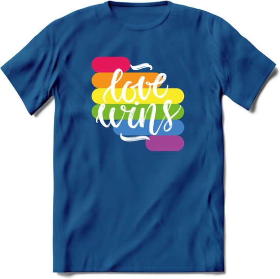 Love Wins | Pride T-Shirt | Grappig LHBTIQ+ / LGBTQ / Gay / Homo / Lesbi Cadeau Shirt | Dames - Heren - Unisex | Tshirt Kleding Kado | - Donker Blauw - M