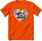 Love Is Love | Pride T-Shirt | Grappig LHBTIQ+ / LGBTQ / Gay / Homo / Lesbi Cadeau Shirt | Dames - Heren - Unisex | Tshirt Kleding Kado | - Oranje - 3XL