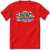 Love Wins | Pride T-Shirt | Grappig LHBTIQ+ / LGBTQ / Gay / Homo / Lesbi Cadeau Shirt | Dames - Heren - Unisex | Tshirt Kleding Kado | - Rood - S