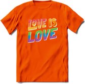 Love Is Love | Pride T-Shirt | Grappig LHBTIQ+ / LGBTQ / Gay / Homo / Lesbi Cadeau Shirt | Dames - Heren - Unisex | Tshirt Kleding Kado | - Oranje - M