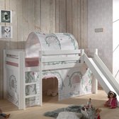 Halfhoogslaper met glijbaan Astrid met bedtent & bedtunnel Birdy - wit