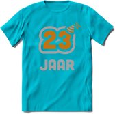 23 Jaar Feest T-Shirt | Goud - Zilver | Grappig Verjaardag Cadeau Shirt | Dames - Heren - Unisex | Tshirt Kleding Kado | - Blauw - M