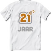 21 Jaar Feest T-Shirt | Goud - Zilver | Grappig Verjaardag Cadeau Shirt | Dames - Heren - Unisex | Tshirt Kleding Kado | - Wit - M