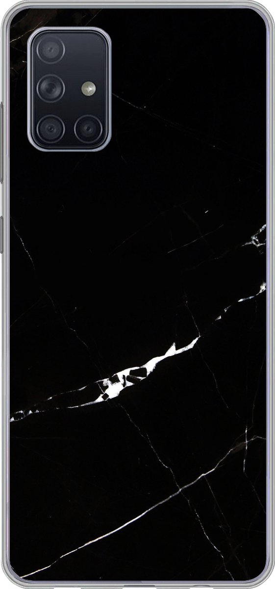 Telefoonhoesje Geschikt voor Samsung Galaxy A51 5G hoesje - Marmer print - Zwart - Natuurstenen - Siliconen Telefoonhoesje Telefoonhoesje
