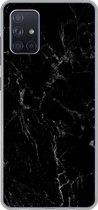 Geschikt voor Samsung Galaxy A51 hoesje - Marmer print - Zwart - Natuursteen - Siliconen Telefoonhoesje