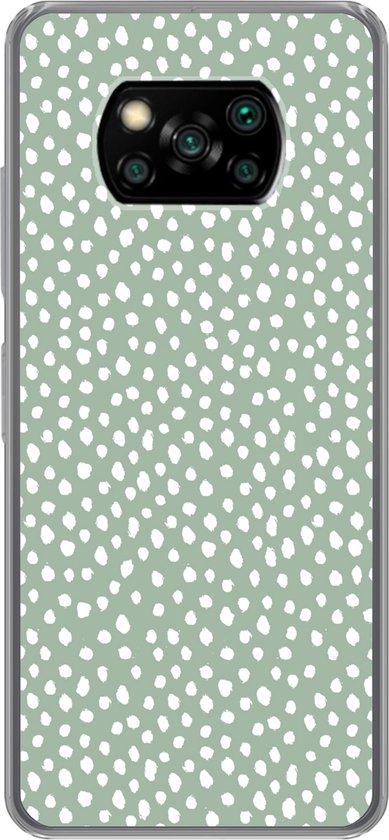 Telefoonhoesje Geschikt voor Xiaomi Poco X3 Pro hoesje - Stippen - Groen - Wit - Siliconen Telefoonhoesje Telefoonhoesje