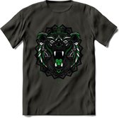 Beer - Dieren Mandala T-Shirt | Groen | Grappig Verjaardag Zentangle Dierenkop Cadeau Shirt | Dames - Heren - Unisex | Wildlife Tshirt Kleding Kado | - Donker Grijs - L