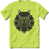 Uil - Dieren Mandala T-Shirt | Grijs | Grappig Verjaardag Zentangle Dierenkop Cadeau Shirt | Dames - Heren - Unisex | Wildlife Tshirt Kleding Kado | - Groen - XXL