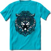 Tijger - Dieren Mandala T-Shirt | Paars | Grappig Verjaardag Zentangle Dierenkop Cadeau Shirt | Dames - Heren - Unisex | Wildlife Tshirt Kleding Kado | - Blauw - L