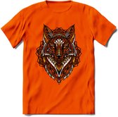 Vos - Dieren Mandala T-Shirt | Geel | Grappig Verjaardag Zentangle Dierenkop Cadeau Shirt | Dames - Heren - Unisex | Wildlife Tshirt Kleding Kado | - Oranje - XL