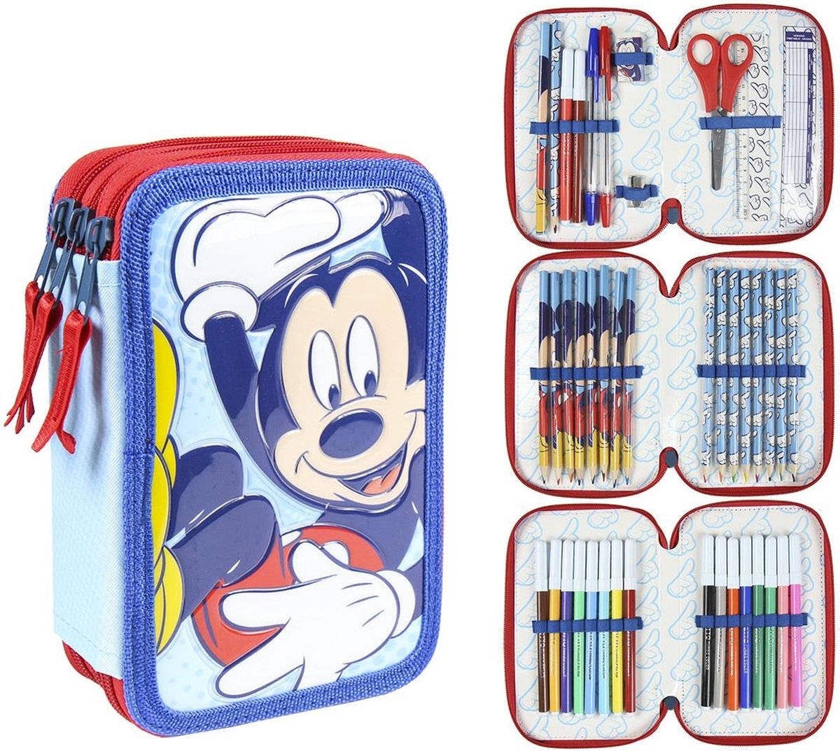 Driedubbele Pennenzak Giotto Mickey Mouse (43 pcs) Blauw