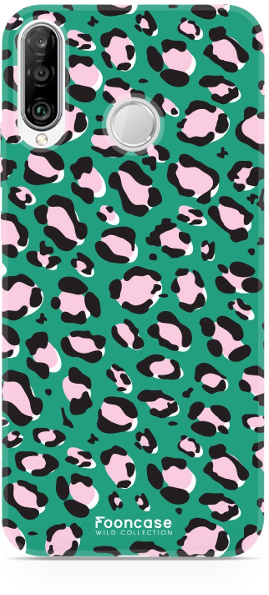 Fooncase Hoesje Geschikt voor Huawei P30 Lite - Shockproof Case - Back Cover / Soft Case - Luipaard / Leopard print / Groen