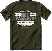 81 Jaar Legend T-Shirt | Zilver - Wit | Grappig Verjaardag en Feest Cadeau | Dames - Heren - Unisex | Kleding Kado | - Leger Groen - M