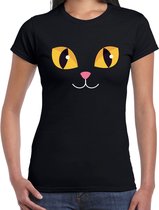 Kat / poes gezicht verkleed t-shirt zwart voor dames - Carnaval fun shirt / kleding / kostuum XS