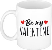 Be my valentine cadeau koffiemok / theebeker wit met hartjes - Valentijnsdag - valentijn cadeautje voor hem en haar
