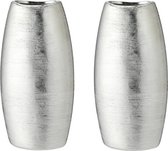 Set van 2x stuks ronde bloemenvaas zilver van keramiek 12,5 x 26 cm - Bloemen of takken vaas voor binnen