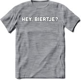 Hey, Biertje? T-Shirt | Bier Kleding | Feest | Drank | Grappig Verjaardag Cadeau | - Donker Grijs - Gemaleerd - 3XL