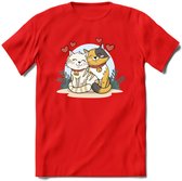 Knuffel kat Valentijn T-Shirt | Grappig Valentijnsdag Cadeautje voor Hem en Haar | Dames - Heren - Unisex | Kleding Cadeau | - Rood - M