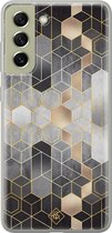 Samsung S21 FE hoesje siliconen - Grey cubes | Samsung Galaxy S21 FE case | grijs | TPU backcover transparant