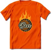 Bierdopje T-Shirt | Bier Kleding | Feest | Drank | Grappig Verjaardag Cadeau | - Oranje - 3XL