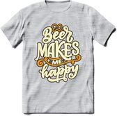 Beer Makes Me Happy T-Shirt | Bier Kleding | Feest | Drank | Grappig Verjaardag Cadeau | - Licht Grijs - Gemaleerd - XXL