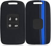 kwmobile autosleutelhoes voor Renault 4-knops Smartkey autosleutel (alleen Keyless Go) - hardcover beschermhoes - Rallystrepen design - blauw / zwart