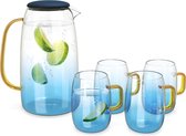 Navaris waterkaraf met 4 glazen – Glazen karaf met deksel - Voor koude en warme dranken - Waterkaraf set inclusief 4 glazen - 1,5 liter - Blauw
