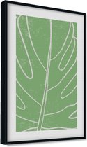 Akoestische panelen - Geluidsisolatie - Akoestische wandpanelen - Akoestisch schilderij AcousticPro® - paneel met getekend monstera blad - Design 61 - Basic - 60X90 - zwart- Wandde