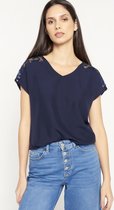 LOLALIZA T-shirt met V-hals - Marine Blauw - Maat XS