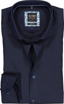 OLYMP Level 5 body fit overhemd - marine blauw structuur - Strijkvriendelijk - Boordmaat: 40
