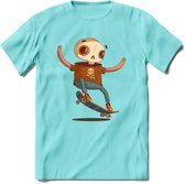 Casual skelet T-Shirt Grappig | Dieren halloween Kleding Kado Heren / Dames | Animal Skateboard Cadeau shirt - Licht Blauw - S