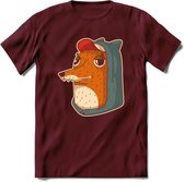 Hippe vos T-Shirt Grappig | Dieren honden Kleding Kado Heren / Dames | Animal Skateboard Cadeau shirt - Burgundy - M