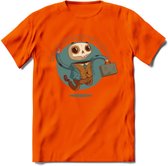 Casual skelet T-Shirt Grappig | Dieren halloween Kleding Kado Heren / Dames | Animal Skateboard Cadeau shirt - Oranje - 3XL
