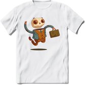 Casual skelet T-Shirt Grappig | Dieren halloween Kleding Kado Heren / Dames | Animal Skateboard Cadeau shirt - Wit - 3XL