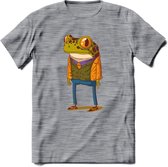 Casual kikker T-Shirt Grappig | Dieren reptiel Kleding Kado Heren / Dames | Animal Skateboard Cadeau shirt - Donker Grijs - Gemaleerd - 3XL