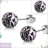 Aramat jewels ® - Ronde pareloorbellen bloemen zilverkleurig zwart staal 6mm