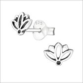 Aramat jewels ® - Zilveren oorbellen lotus bloem 925 zilver 6x5mm geoxideerd
