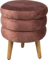 Clayre & Eef Poef Ø 38*44 cm Roze Velours, Metaal Rond Hocker Voetenbankje