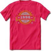 Premium Since 1996 T-Shirt | Goud - Zilver | Grappig Verjaardag Kleding Cadeau Shirt | Dames - Heren - Unisex Tshirt | - Roze - XL