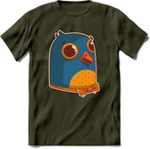 Strik duif T-Shirt Grappig | Dieren vogel Kleding Kado Heren / Dames | Animal Skateboard Cadeau shirt - Leger Groen - L