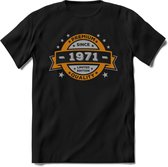 Premium Since 1971 T-Shirt | Goud - Zilver | Grappig Verjaardag Kleding Cadeau Shirt | Dames - Heren - Unisex Tshirt | - Zwart - L