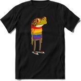 Casual gay pride kikker T-Shirt Grappig | Dieren reptiel Kleding Kado Heren / Dames | Animal Skateboard Cadeau shirt - Zwart - L