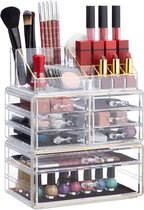 Relaxdays 1x make-up organizer transparant-goud - cosmetica - acryl - stapelbaar - 8 lades