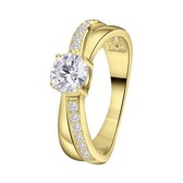 Lucardi Dames Goldplated ring met zirkonia - Ring - Cadeau - Echt Zilver - Goudkleurig